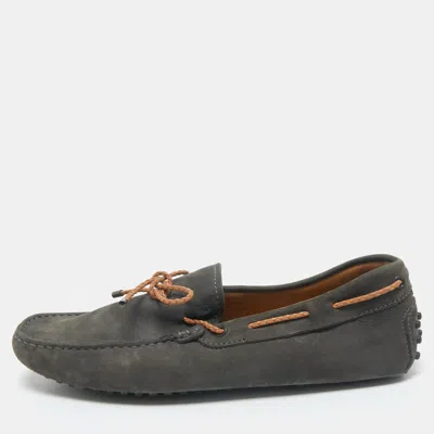 Pre-owned Tod's Dark Grey Suede Bow Slip On Loafers Size 42