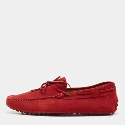 Pre-owned Tod's Dark Red Suede Slip On Loafers Size 42