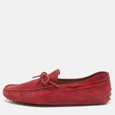 Pre-owned Tod's Dark Red Suede Slip On Loafers Size 43