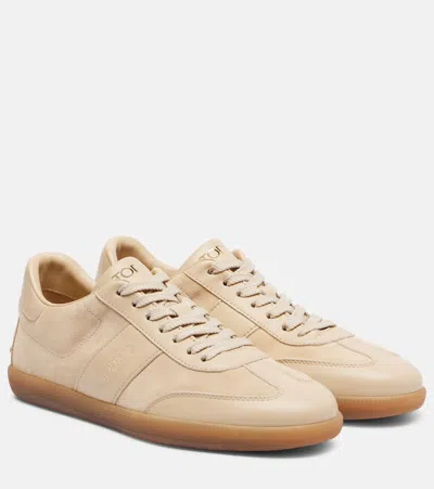 Tod's Debossed Suede Sneakers In Brown