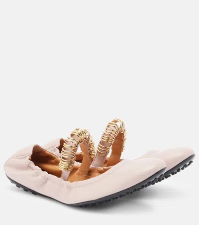 Tod's Dee Embellished Leather Ballet Flats In Pink