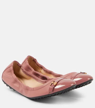 Tod's Dee Leather Ballet Flats In Purple