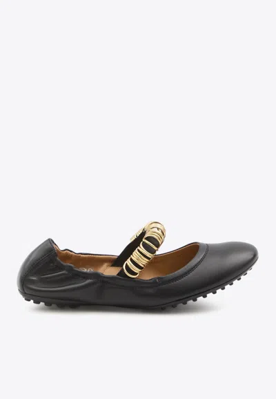 TOD'S DEE RING LEATHER BALLET FLATS