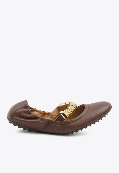 Tod's Dee Ring Leather Ballet Flats In Brown