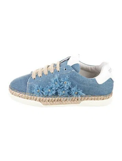 Pre-owned Tod's Denim Floral Print Sneakers In Blue