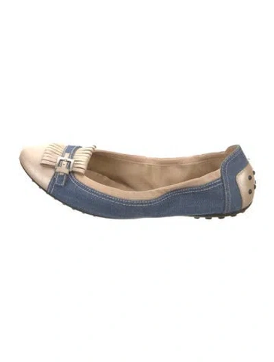 Pre-owned Tod's Denim Leather Trim Embellishment Ballet Flats In Blue