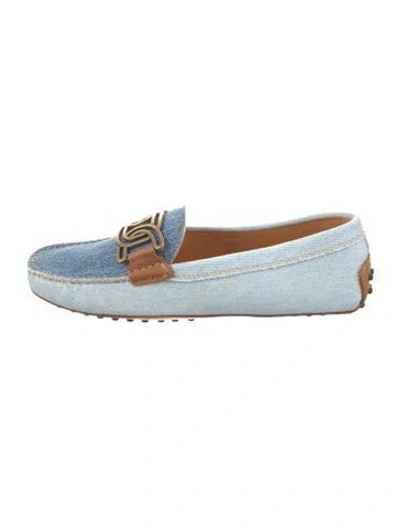 Pre-owned Tod's Denim Leather Trim Embellishment Loafers