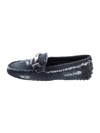 Pre-owned Tod's Denim Printed Loafers W/ Tags In Blue