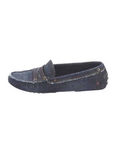 Pre-owned Tod's Denim Raw-edge Trim Loafers In Blue