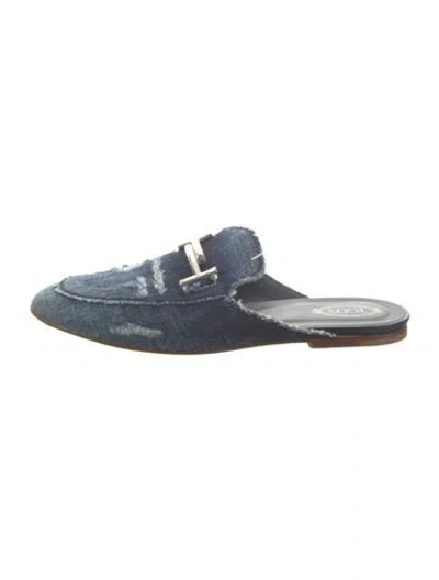 Pre-owned Tod's Denim Raw-edge Trim Mules In Blue