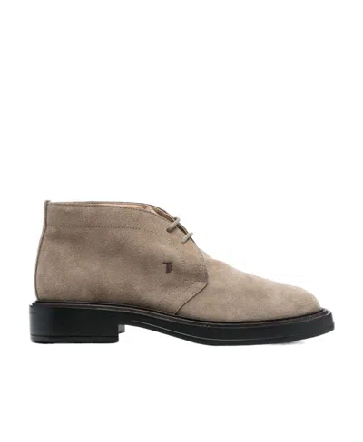 Tod's Desert Suede Lace-up Boots In Beige