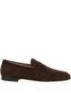 Tod's Almond Toe Suede Penny Strap Loafers In Braun