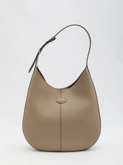 Tod's Small Leather Hobo Bag In Beige