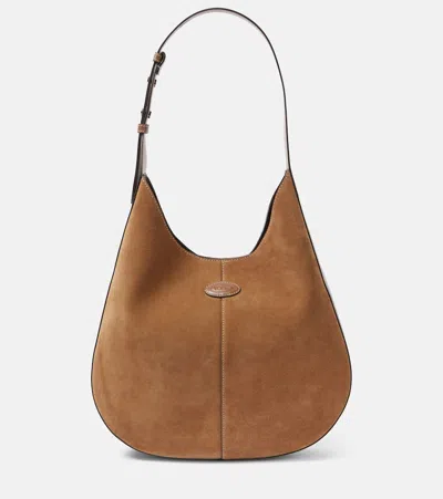 Tod's Di Bag Small Suede Shoulder Bag In Noce Ch+woody