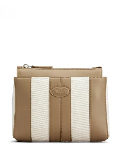 Tod's Di Bag Crossbody Bag In Leather And Canvas Mini In Nude