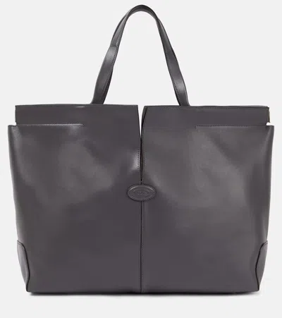 Tod's Di Folio Medium Leather Shopper In Grey