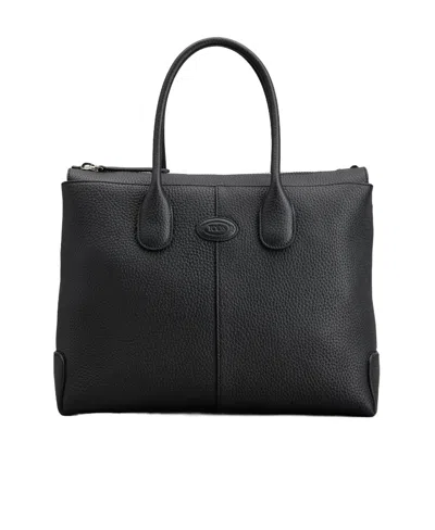 Tod's Di Leather Tote Bag In Black