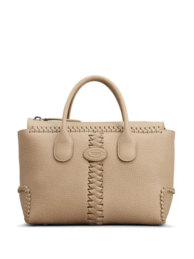 Tod's Di Logo-patch Leather Tote Bag In Neutrals