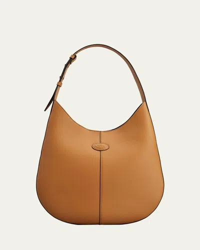 Tod's Di Small Leather Hobo Bag In Cuoio