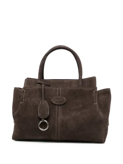 Tod's Shoulder Bag Shopper Style Contrast Stitching Double Handles In Brown