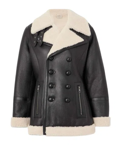 Tod's Double Breasted Leather Jacket In Black
