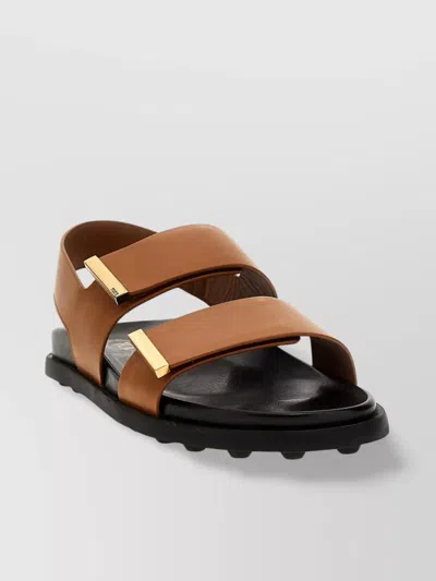 Tod's Double Strap Open Toe Flat Sole Sandals In Brown