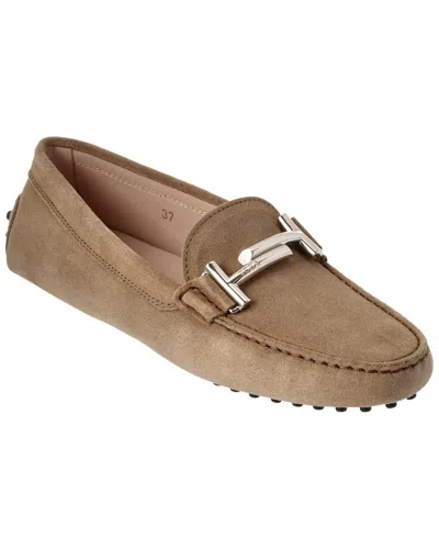 Tod's Tods Double T Gommino Suede Driving Shoe In Brown