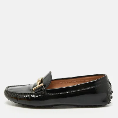 Pre-owned Tod's Double T Size 36.5 Black Patent Leather Driver Loafers