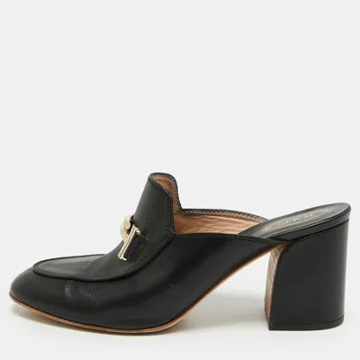 Pre-owned Tod's Double T Size 39 Black Leather Mules