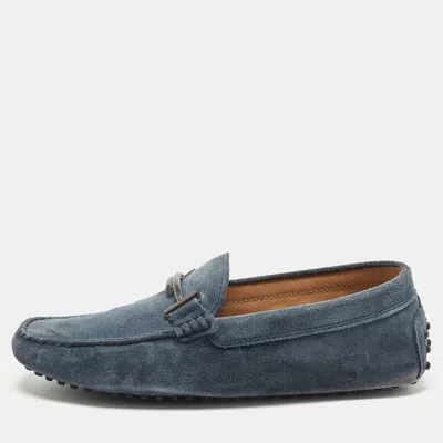 Pre-owned Tod's Double T Size 41 Navy Blue Suede Driver Loafers