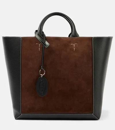 Tod's Double Up Medium Leather And Suede Shopper In Brown