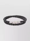 Tod's Braided Bracelet With Polished Metallic Clasp In Black