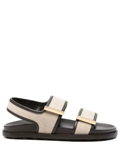 Tod's Double-strap Fabric Sandals With Leather Detailing In Neutral