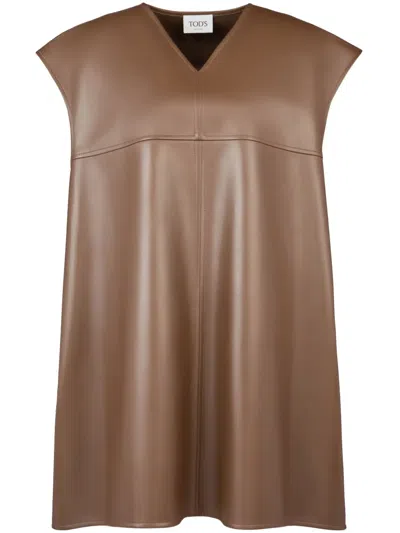 Tod's Draped Leather Gilet In Brown