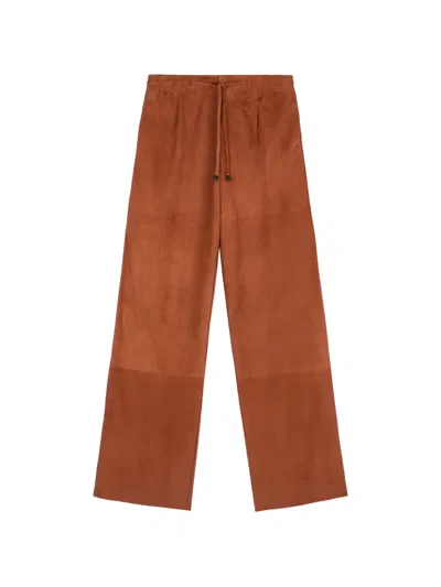 Tod's Drawstring Leather Trousers In Brown