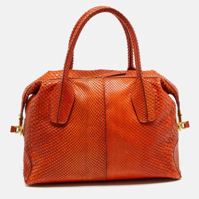 Pre-owned Tod's D-styling Bauletto Medio Orange Snakeskin Satchel