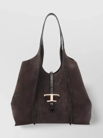 TOD'S DUAL HANDLE METAL HARDWARE OPEN TOP SUEDE FINISH