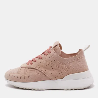 Pre-owned Tod's Dusty Pink Suede Perforated Low Top Sneakers Size 36.5