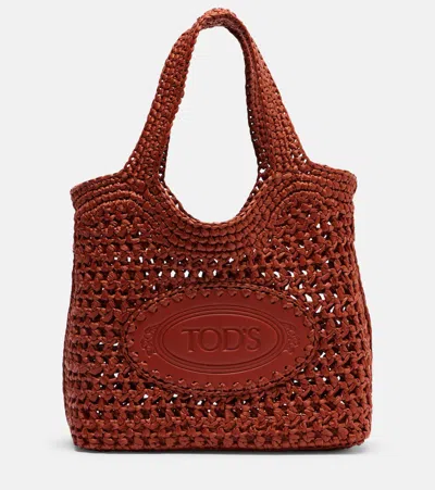 Tod's Ebl Small Woven Tote Bag In Burgundy