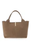 Tod's Ebr Beige Tote Bag With Logo Plaque On The Front And Contrasting Stitching In Suede Woman In Brown