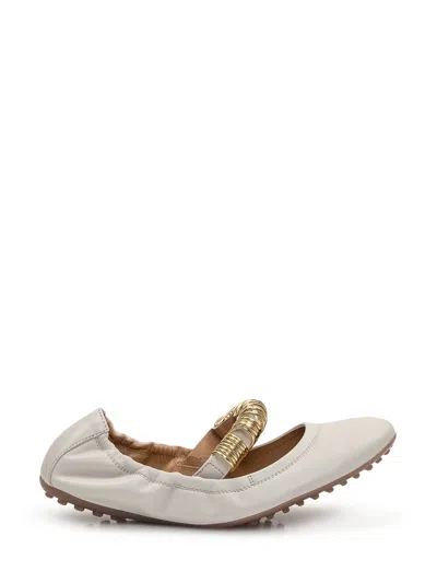 Tod's Tod`s Elegant Ballerina Flats In Bianco Calce