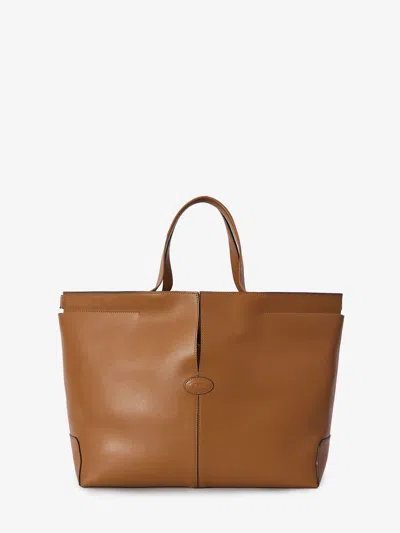 Tod's Elegant Medium Brown Leather Handbag With Embossed Detail 49x31x16 Cm