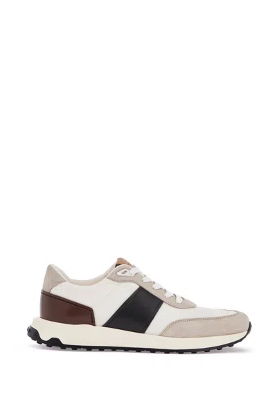 Tod's Elegant Sporty Sneakers In Leather And Suede Running Mid Volume 63 K In White