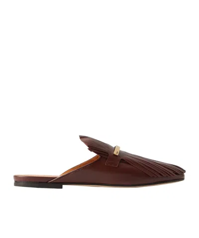 Tod's Embellished Fringed Leather Slippers In Burgundy