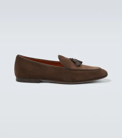 Tod's Embellished Suede Loafers In Braun