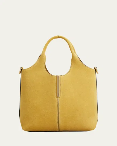 Tod's Embellished Suede Shopping Tote Bag In Yellow