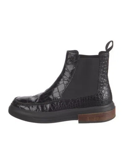 Pre-owned Tod's Embossed Leather Animal Print Chelsea Boots In Black