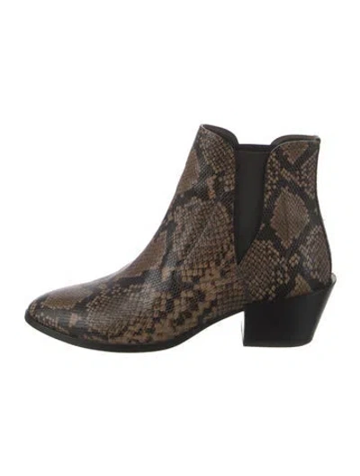 Pre-owned Tod's Embossed Leather Animal Print Chelsea Boots In Brown