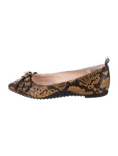 Pre-owned Tod's Embossed Leather Animal Print Flats W/ Tags In Brown
