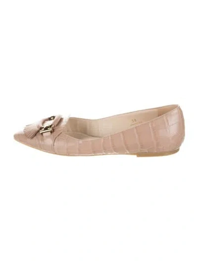 Pre-owned Tod's Embossed Leather Animal Print Loafers In Pink